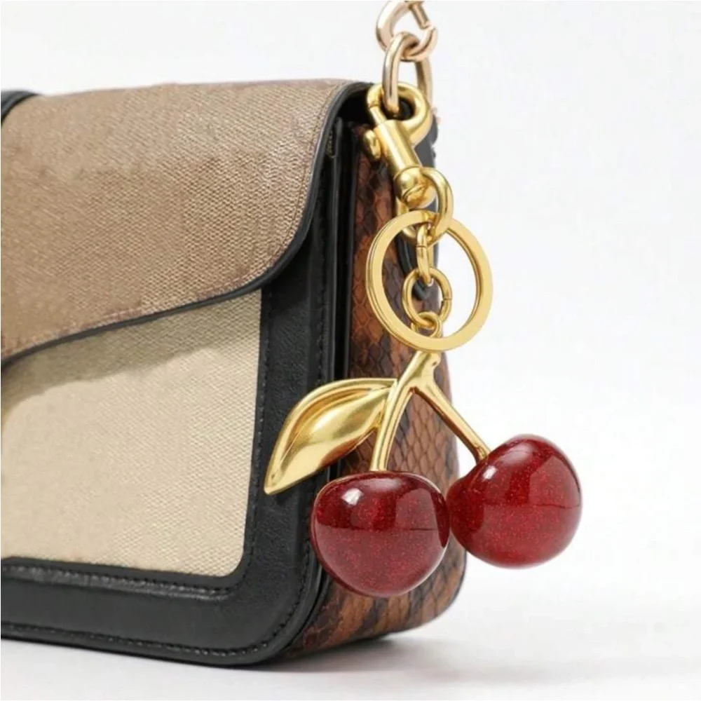 Gold and Red Cherry Keychain